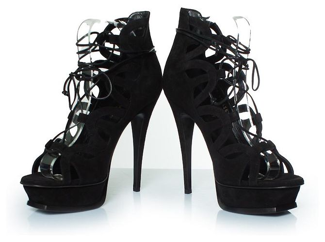 Décolleté Tribute 16 in suede con lacci Saint Laurent Nero - vista 6