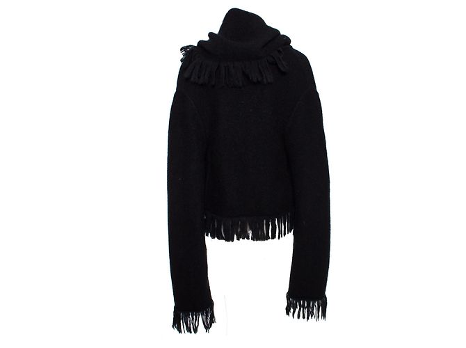 Schwarzer Fransen-Mohair-Cardigan mit Kapuze von Herve Leger. - Ansicht 2