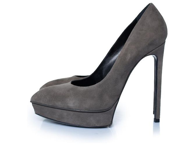 Décolleté Janis in suede grigio Saint Laurent - vista 3