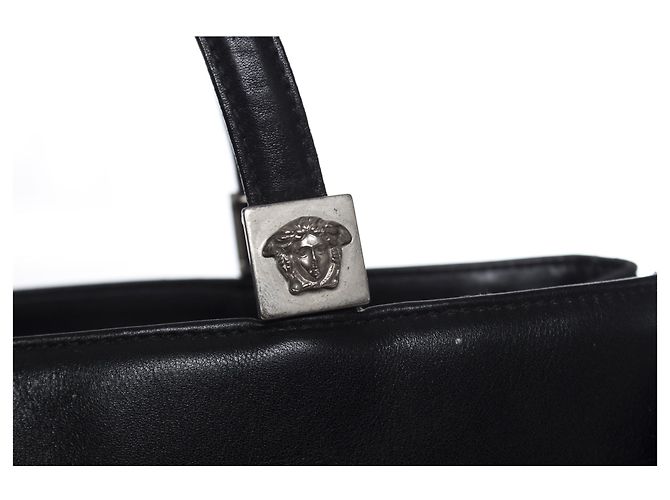 Borsa in pelle nera Gianni Versace con pelliccia Nero - vista 4