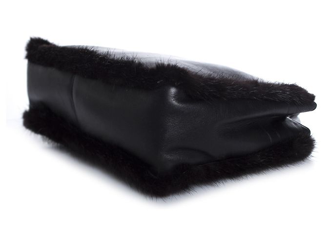 Borsa in pelle nera Gianni Versace con pelliccia Nero - vista 5