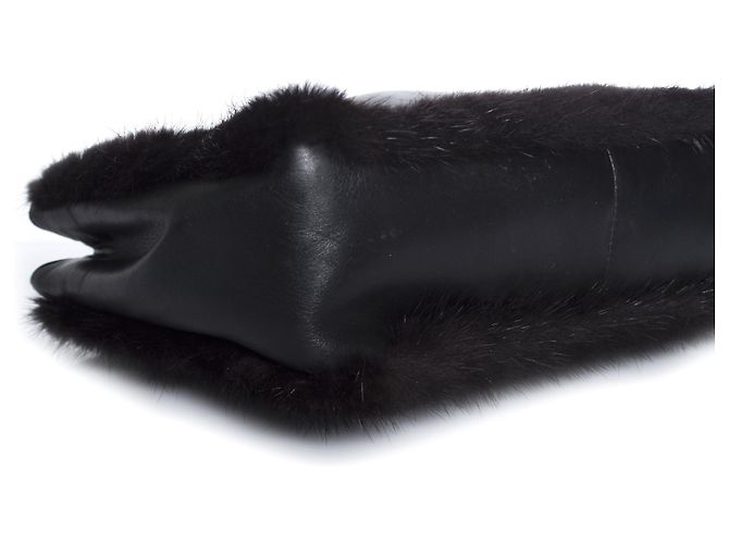 Borsa in pelle nera Gianni Versace con pelliccia Nero - vista 6