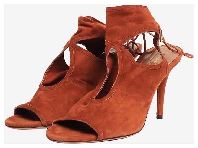 Aquazzura Décolleté in suede marrone con lacci - taglia EU 39 (UK 6) - vista 2