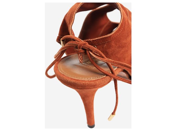 Aquazzura Décolleté in suede marrone con lacci - taglia EU 39 (UK 6) - vista 3