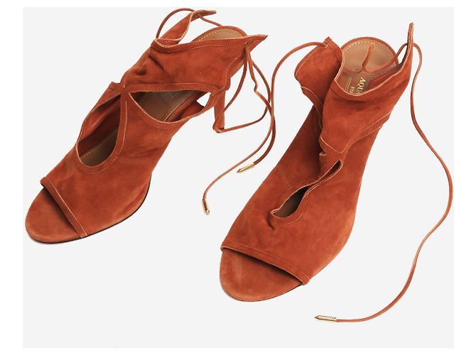 Aquazzura Décolleté in suede marrone con lacci - taglia EU 39 (UK 6) - vista 4