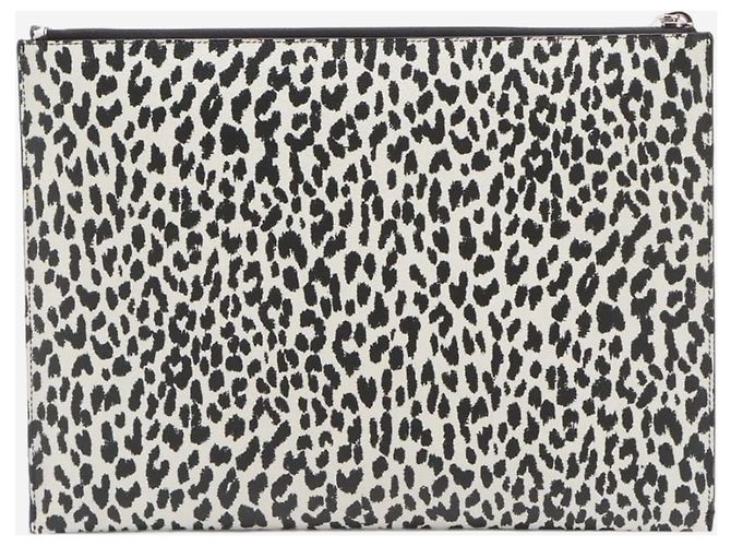 Saint Laurent Clutch in pelle con stampa leopardata bianca e nera Bianco - vista 2