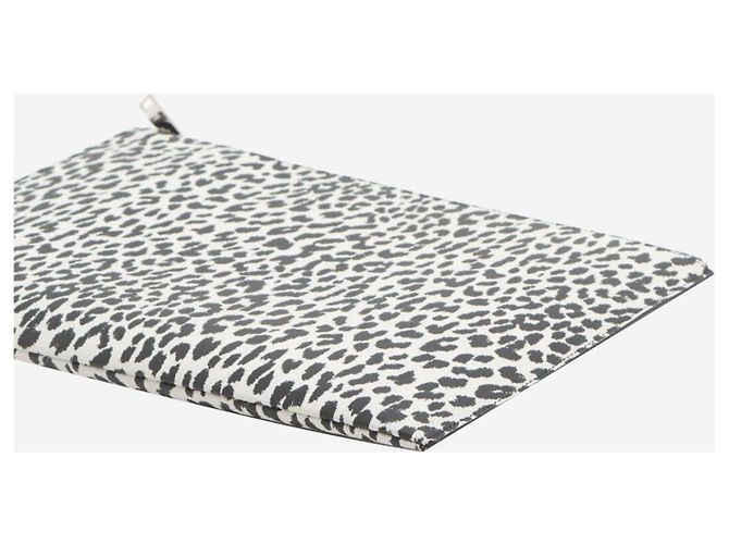 Saint Laurent Clutch in pelle con stampa leopardata bianca e nera Bianco - vista 3