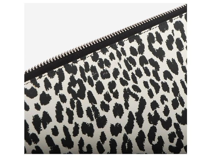 Saint Laurent Clutch in pelle con stampa leopardata bianca e nera Bianco - vista 9