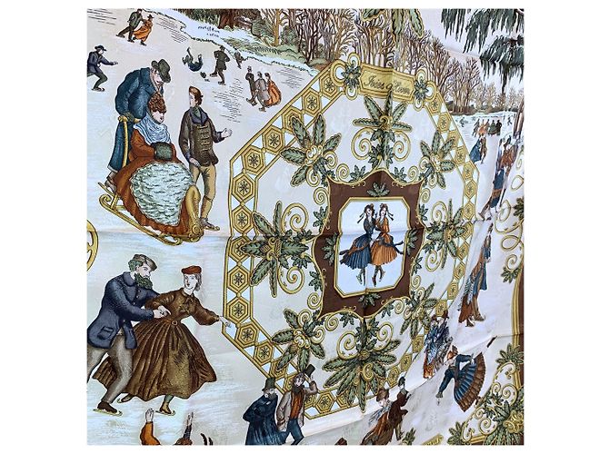 Trim Foulard in seta vintage Hermès Carré 90 Marrone - vista 3