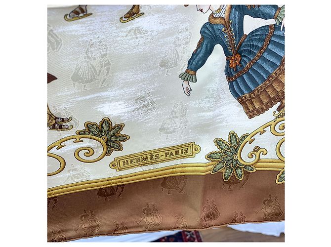 Trim Foulard in seta vintage Hermès Carré 90 Marrone - vista 4