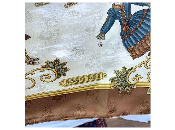 Trim Foulard in seta vintage Hermès Carré 90 Marrone - vista 5