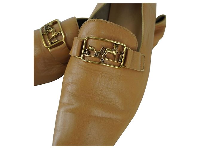 Hermès Mocassini HERMES in pelle di capra morbida marrone Giallo Cammello - vista 2