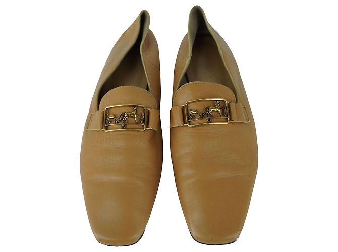 Hermès Mocassini HERMES in pelle di capra morbida marrone Giallo Cammello - vista 3