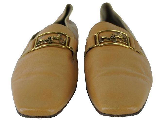 Hermès Mocassini HERMES in pelle di capra morbida marrone Giallo Cammello - vista 4