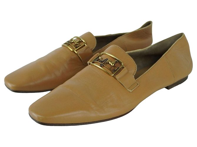 Hermès Mocassini HERMES in pelle di capra morbida marrone Giallo Cammello - vista 5