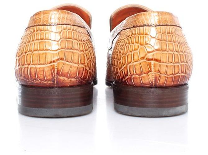 Mocassini in pelle di alligatore Santoni Marrone - vista 3