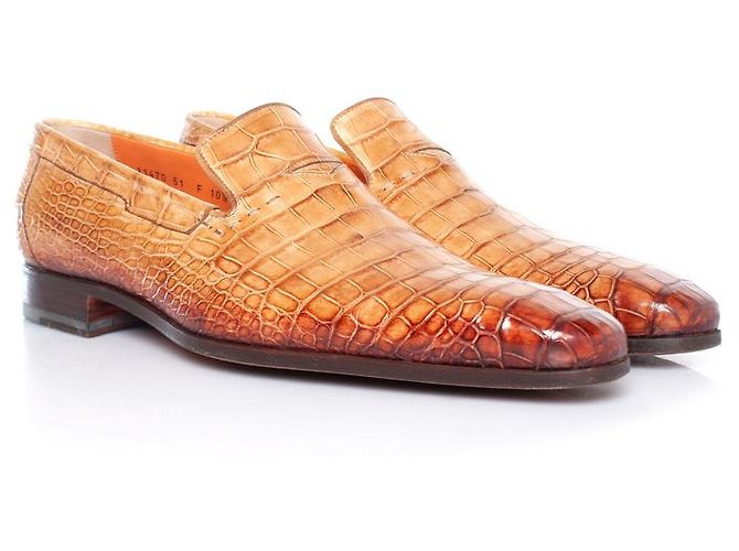 Mocassini in pelle di alligatore Santoni Marrone - vista 6