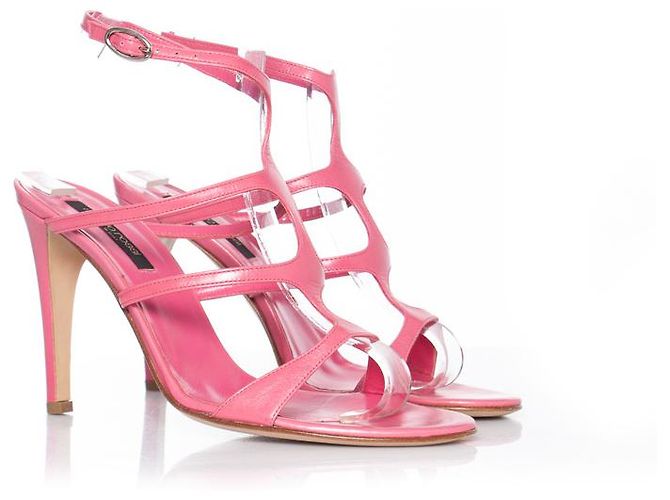 Sandali in pelle rosa con tagli di Sergio Rossi. - vista 4