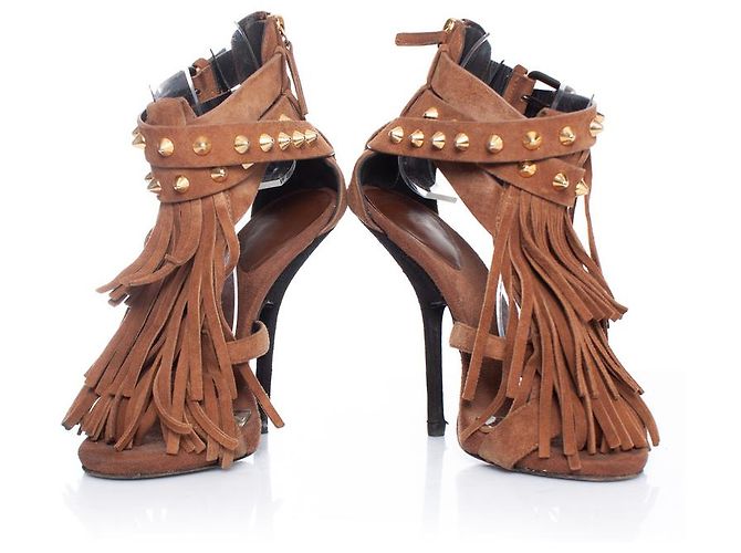 Braune Wildleder-Sandalen von Giuseppe Zanotti mit Fransen - view 3