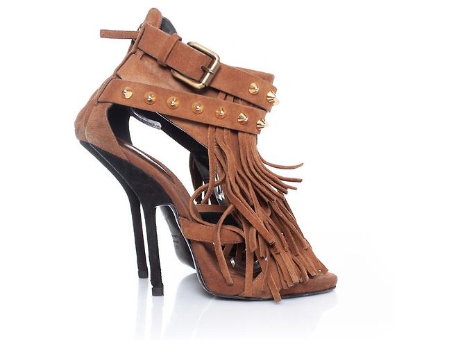 Braune Wildleder-Sandalen von Giuseppe Zanotti mit Fransen - view 6