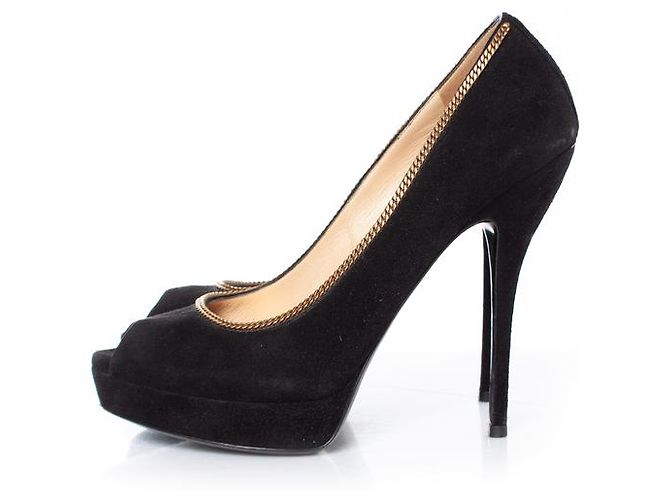 Décolleté platform peep-toe in suede nero Gucci - vista 2
