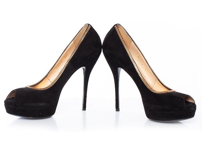 Décolleté platform peep-toe in suede nero Gucci - vista 3
