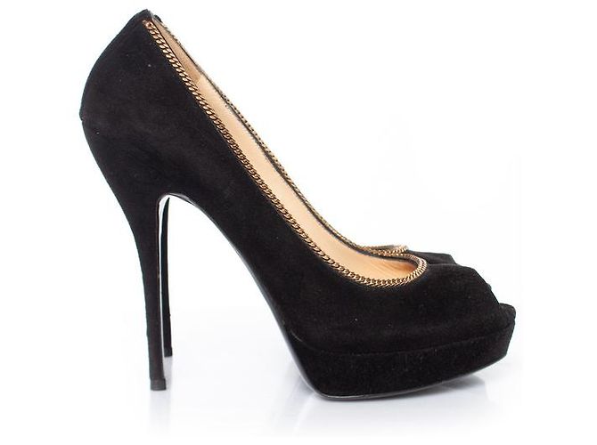 Décolleté platform peep-toe in suede nero Gucci - vista 5