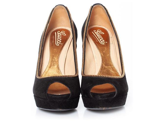 Décolleté platform peep-toe in suede nero Gucci - vista 7