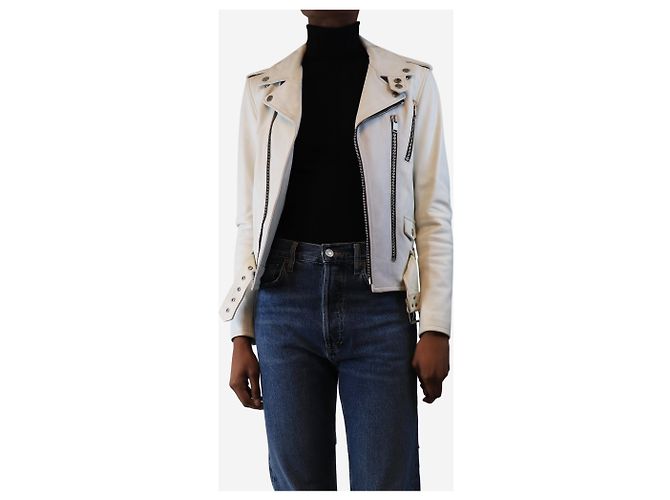 Saint Laurent Weiße Lederbikerjacke - Größe UK 8 - Ansicht 3