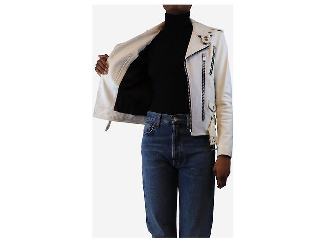 Saint Laurent Weiße Lederbikerjacke - Größe UK 8 - Ansicht 4