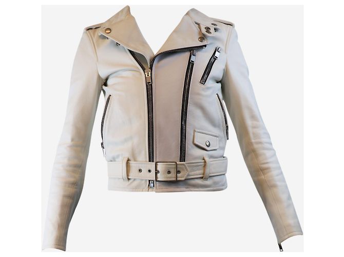 Saint Laurent Weiße Lederbikerjacke - Größe UK 8 - Ansicht 5