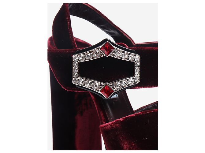 Prada Bordeaux Samtabsätze mit Diamantenschnalle - Größe EU 36 (UK 3) Rot - Ansicht 4