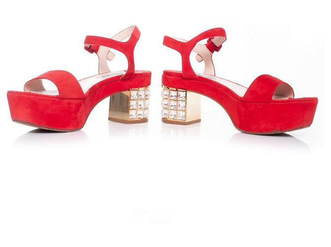 Miu Miu Crystal embellished platform sandals Red - view 3