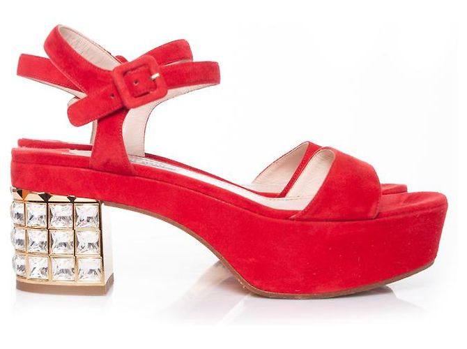 Miu Miu Crystal embellished platform sandals Red - view 6