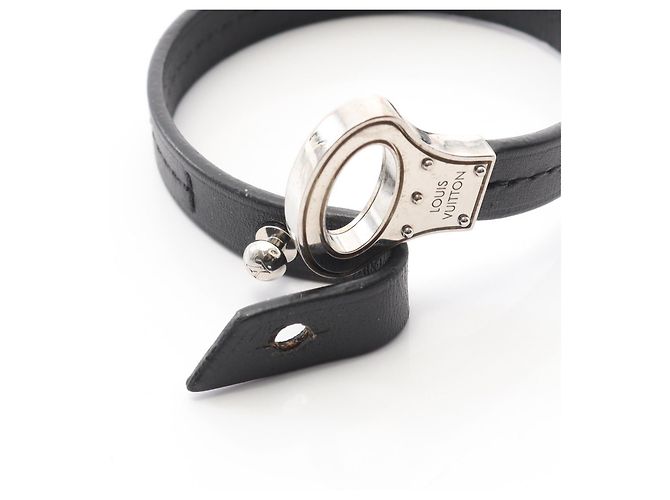 Bracciale in pelle e acciaio inossidabile Louis Vuitton Nero - vista 8