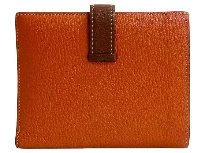 Portafoglio compatto Hermès Béarn in capra Mysore Arancione - vista 3