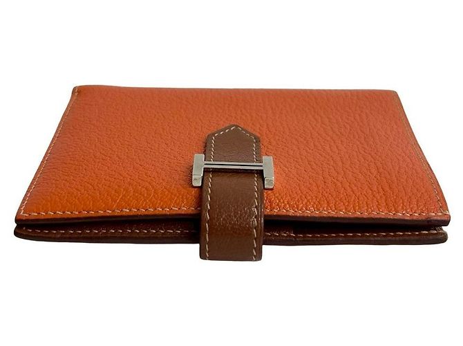 Portafoglio compatto Hermès Béarn in capra Mysore Arancione - vista 4