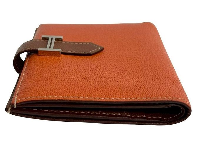 Portafoglio compatto Hermès Béarn in capra Mysore Arancione - vista 5