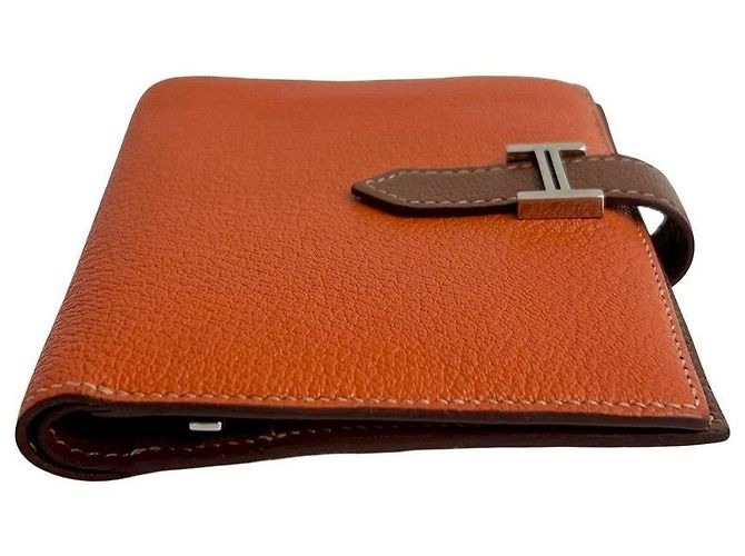 Portafoglio compatto Hermès Béarn in capra Mysore Arancione - vista 6