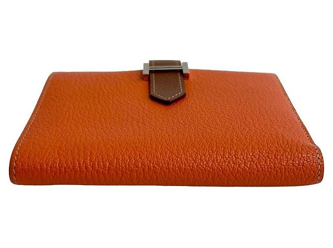Portafoglio compatto Hermès Béarn in capra Mysore Arancione - vista 7