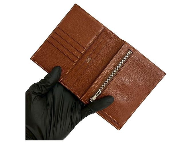 Portafoglio compatto Hermès Béarn in capra Mysore Arancione - vista 8