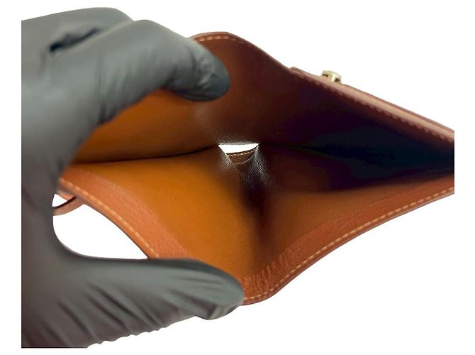 Portafoglio compatto Hermès Béarn in capra Mysore Arancione - vista 9
