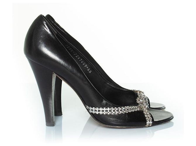 Gina Tacchi peeptoe in pelle nera con strass Nero - vista 4