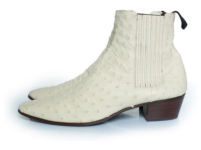 Bottes Wyatt en cuir d'autruche Saint Laurent Blanc - vue 2