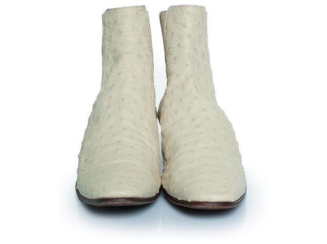 Bottes Wyatt en cuir d'autruche Saint Laurent Blanc - vue 3