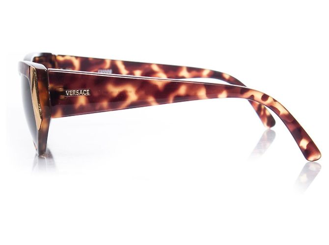 Gianni Versace Tortoise Shell Rectangular Sunglasses. Brown - view 3