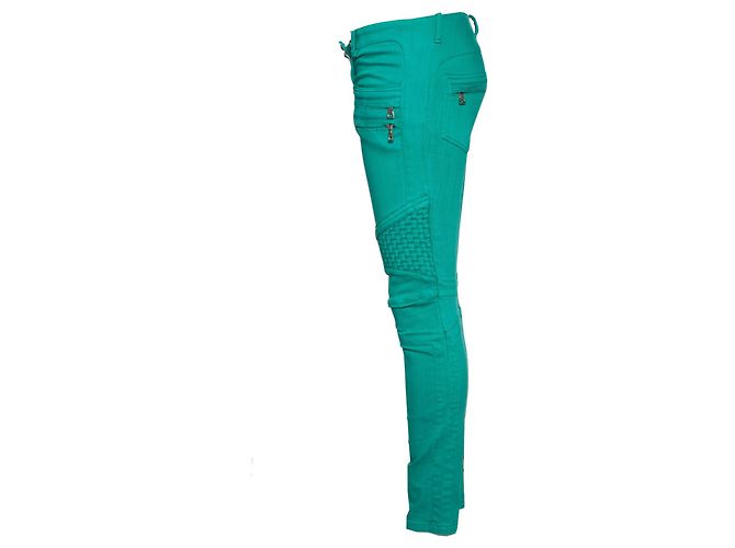 Jeans biker Balmain in verde. - vista 3