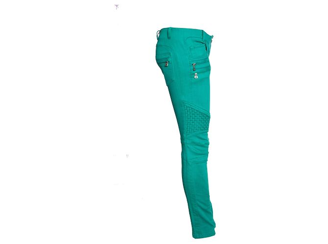 Jeans biker Balmain in verde. - vista 4