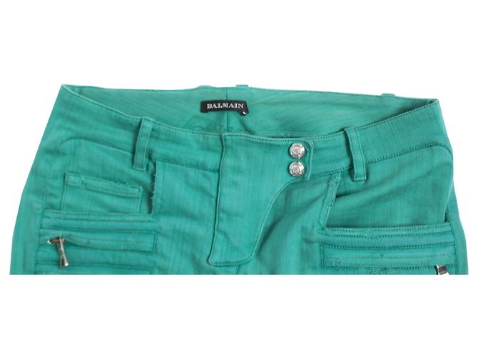 Jeans biker Balmain in verde. - vista 5