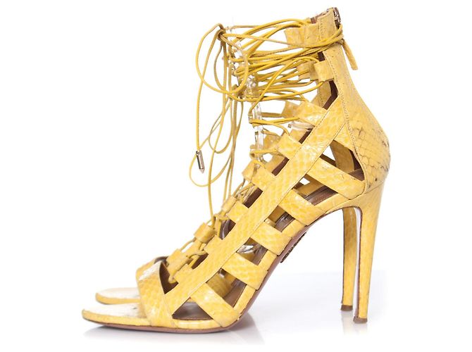 Aquazzura Gelbe Pythonleder Schnürsandalen von Aquazurra. - Ansicht 2